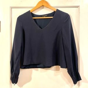 Club Monaco cropped blouse with pleated cuffs